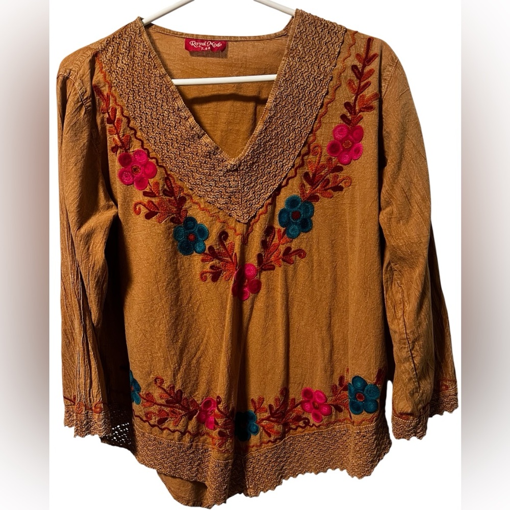 Embroidered V-Neck Boho Top